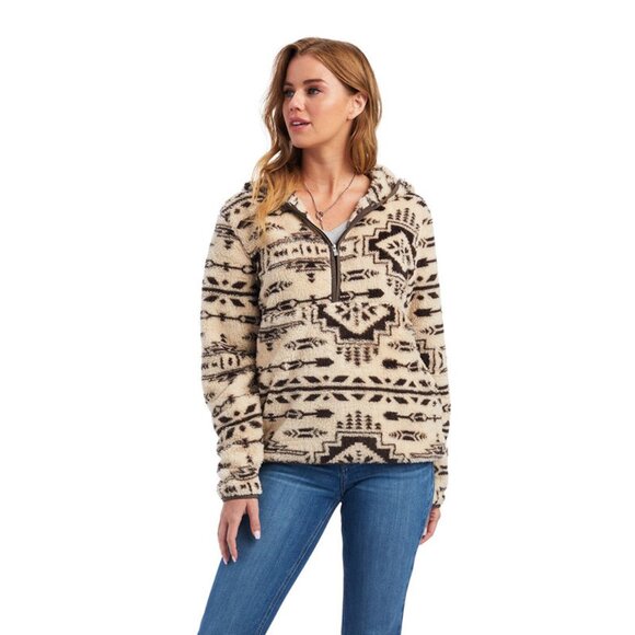 Ariat Real Berber Fuzzy Aztec Pattern Warm Cozy Women's S Fleece Sweatshirt - Picture 1 of 12